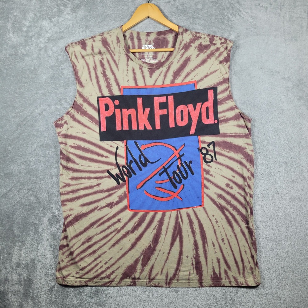 Pink Floyd Muscle Tee Mens 3XL Brown World Tour 87 Tie Dye Sleeveless Rock Shirt